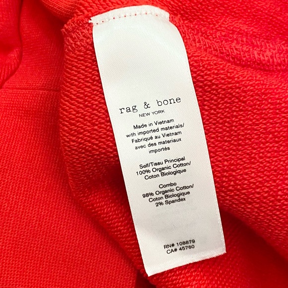 RAG & BONE Battle Red City Terry Organic Cotton Hoodie Sweatshirt Size S - Picture 12 of 15